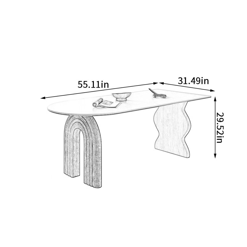Rock Slab Creative Asymmetrical Table Legs Table, 29.52"H x 55.11"L x 31.49"W
