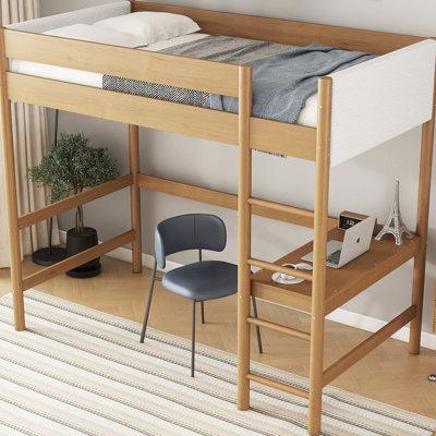 Lit mezzanine simple avec bureau et apparence élégante - aire de repos sécurisée en bois d'hévéa Nuits paisibles