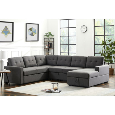 Canapé-lit modulaire en tissu de lin avec méridienne moderne 115,5 po Modern