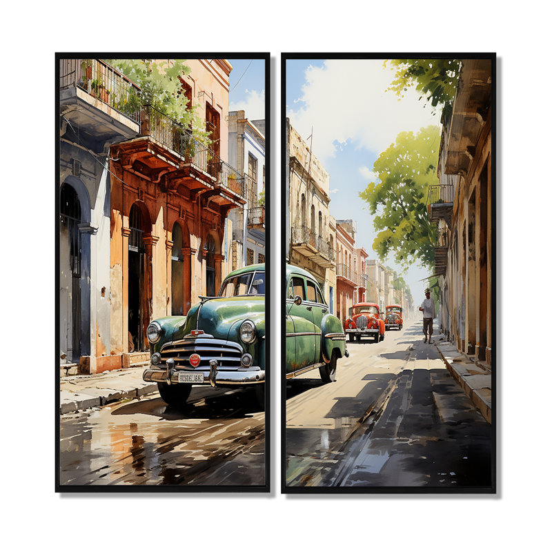 «Cuba Havana Vieja Timeless», ensemble d'art mural côtier jaune de 2, H 32 po x l 32 po, Noir