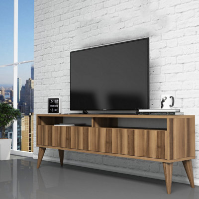 Modern Walnut TV Stand, 59.1 x 11.8 x 11.8 inches | 100% Melamine Coated Particle Board, Thickness: 0.7 inches | Scandinavian Design, Sturdy & Stylish, Ideal for Living Room & Entertainment Spaces