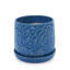 Ensemble de pots à fleurs en céramique fait à la main de 2, 6 po et 8 po de diamètre, bleu foncé avec motif de feuilles, pour les plantes d'intérieur et d'extérieur, pour les plantes grasses et les tables, en argile respirante avec soucoupes-211431303
