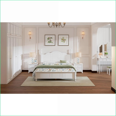 Ensemble de chambre avec grand lit 3 pièces: lit plateforme en bois + 2 tables de chevet - Blanc neige | Blanc neige | Lits à lattes