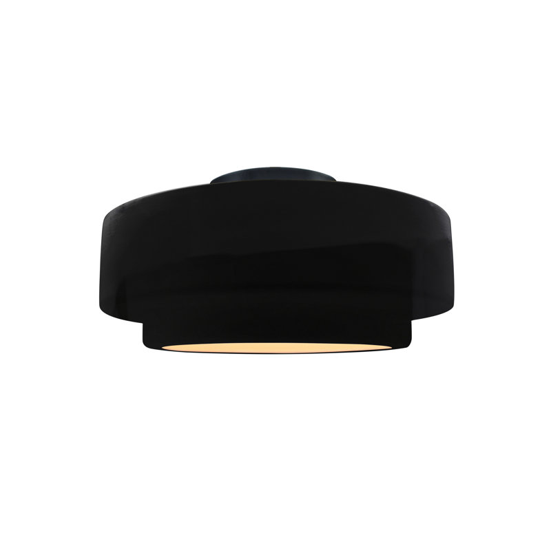 Plafonnier semi-encastré en céramique Dottie, Noir brillant / blanc mat, Noir mat, H 7 po x l 12 po x P 12 po