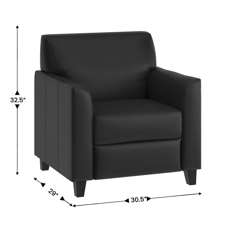 Eco-Friendly Black Leather & Wood Contemporary Armchair