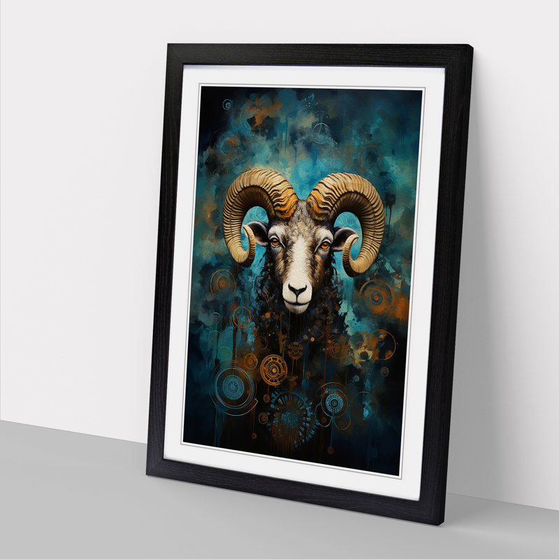 Aries Zodiac Modern Art - Framed Print, 34cm H x 25cm W, Black Framed