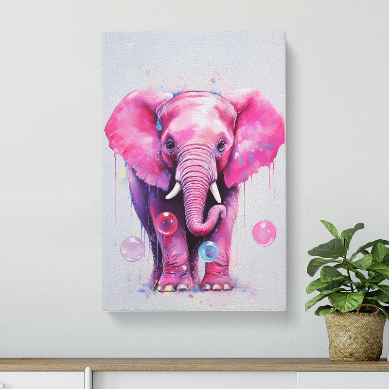 Elephant Bubble Gum - Wrapped Canvas, 60cm H x 40cm W x 3cm D