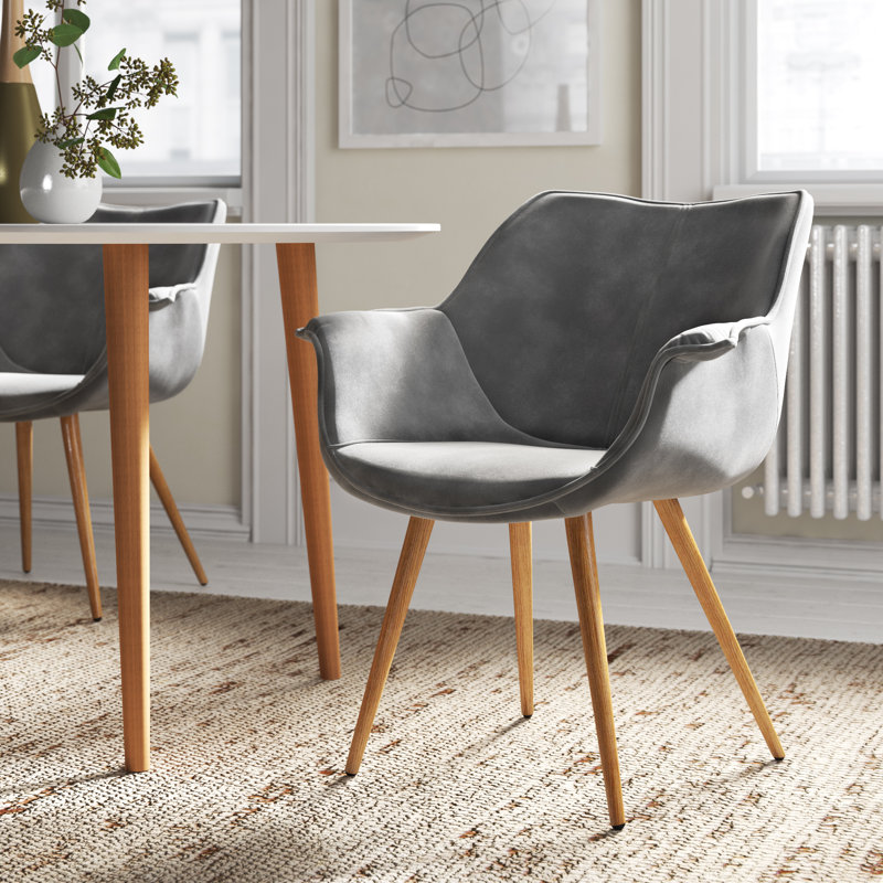 Chorlton 45cm H Velvet Upholstered Armchair, Grey/Oak
