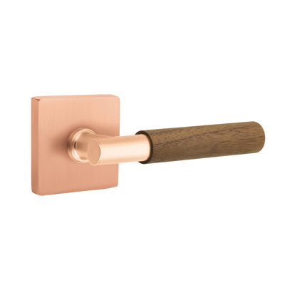 Ensemble de leviers d'intimité Emtek Select avec rosette carrée et tige en T, poignée en noyer foncé