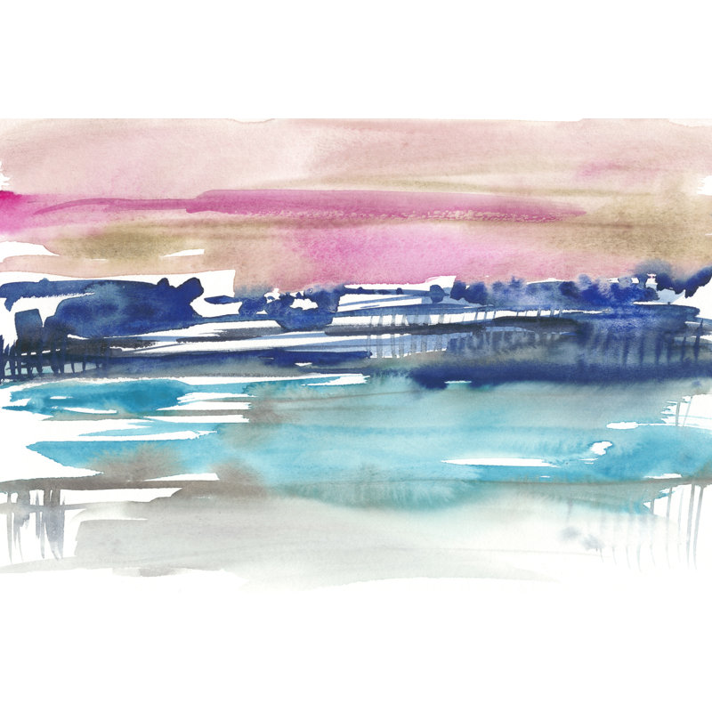 «Indigo Sunset I», peinture sur toile, H 24 po x l 36 po