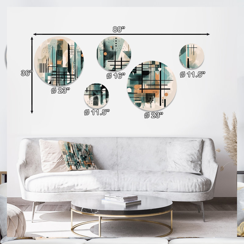 Ensemble de 5 décorations murales géométriques bleues et noires I