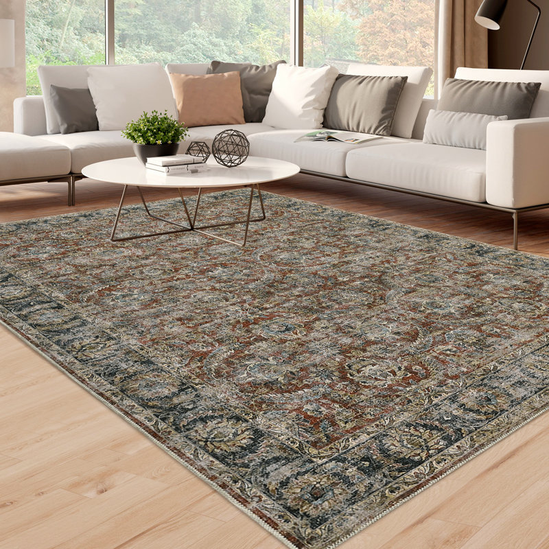 Tapis d'intérieur lavable à motif floral délavé et délavé, Rectangle 10 pi x 13 pi