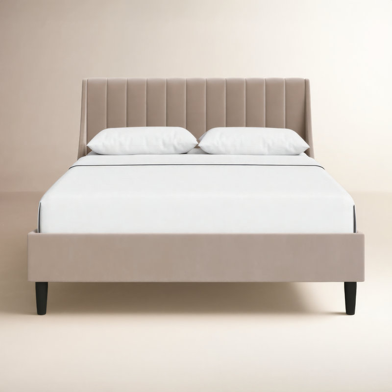 Helaina Upholstered Wingback Bed, Queen, Mink Velvet