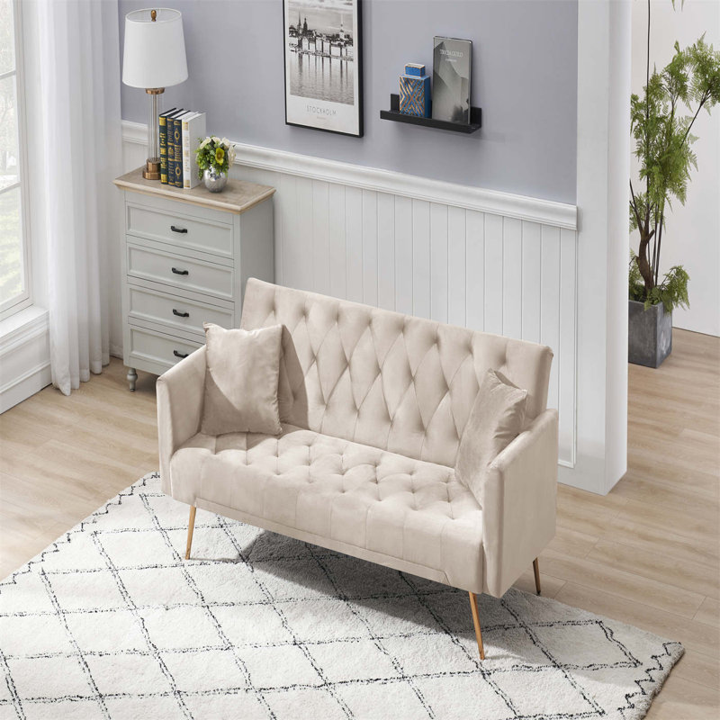 Vassallo 70.95'' Velvet Sleeper Sofa, Beige Velvet