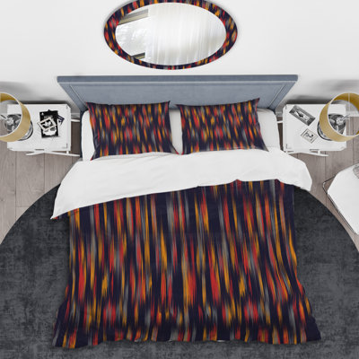 Multicolore Ikat Ogee - Ensemble de housse de couette abstrait - Microfibre de polyester