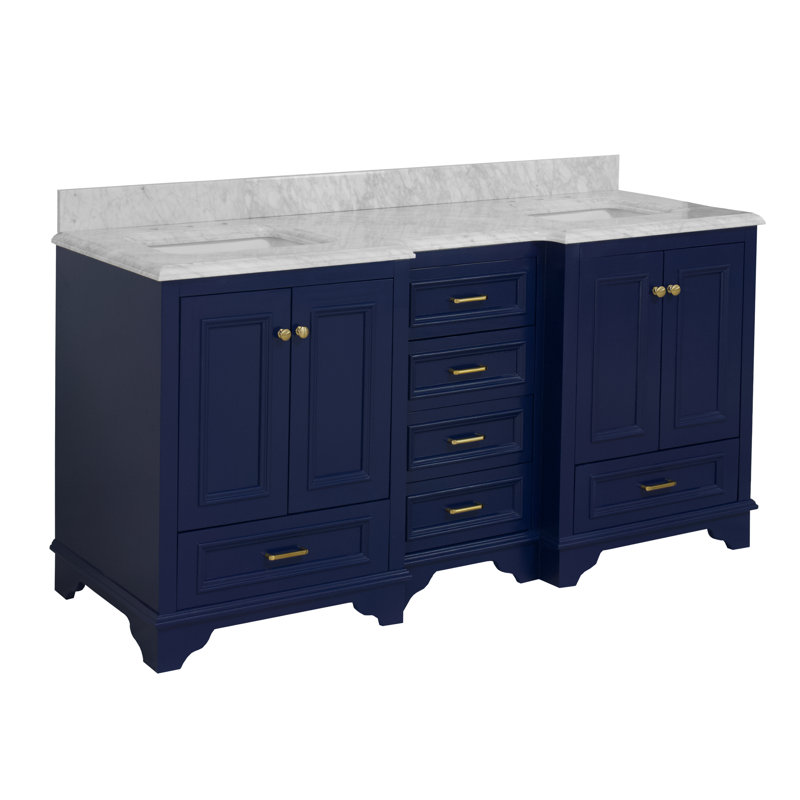 Ensemble de meuble-lavabo double 72 po Loughlam, Bleu royal, Marbre de Carrare