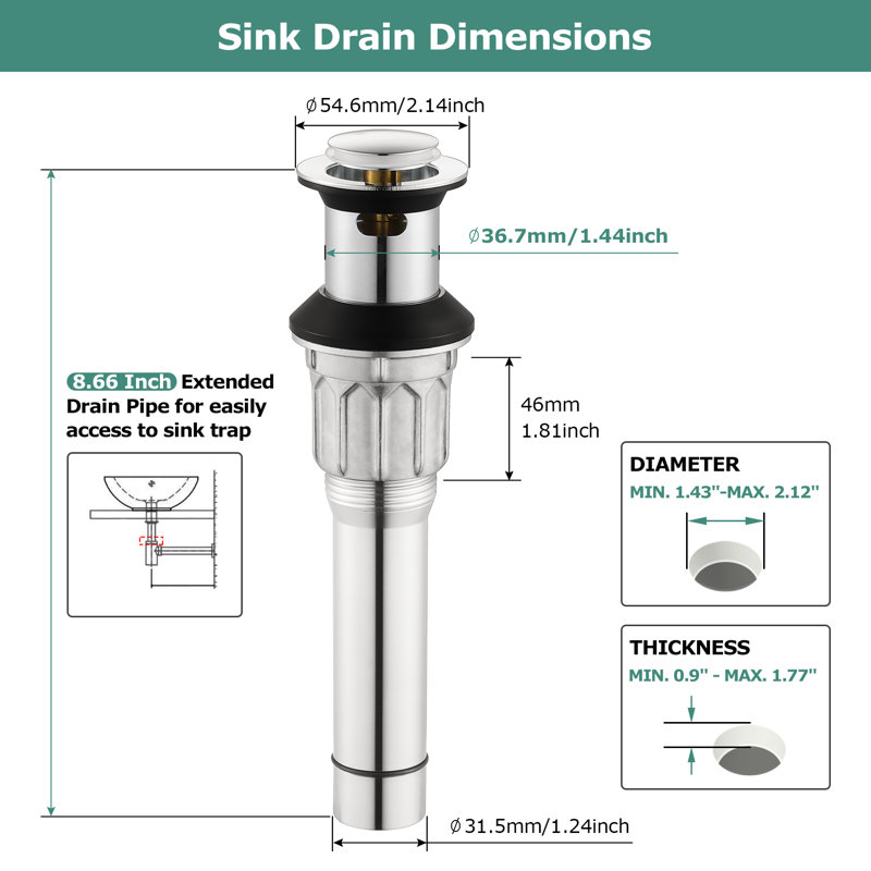 Pop-Up Bathroom Sink Drain With Overflow, Chrome