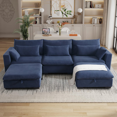 Secondina 120"W U-shaped Corduroy Sectional Sofa With Storage Ottoman