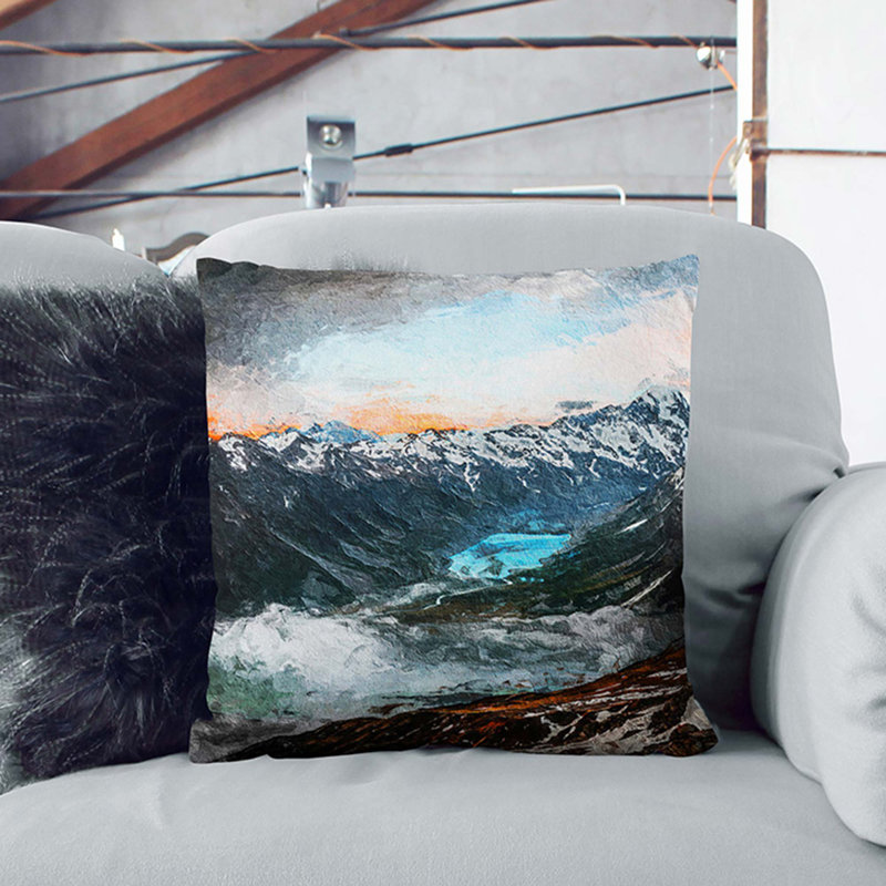 Mount Cook New Zealand Cushion with Filling, 55cm H x 55cm W x 20cm D, White
