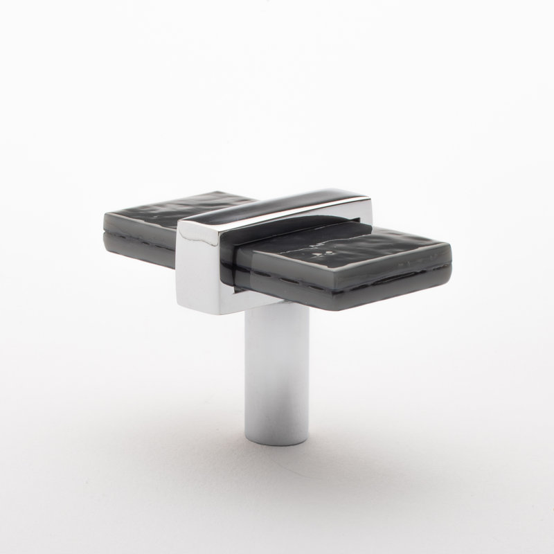 2” Length Rectangle Knob, Polished Chrome/Slate Gray