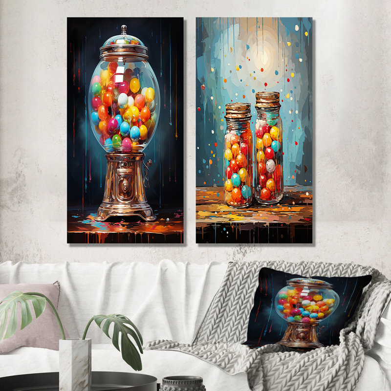 Popart Glitzy Gumballs Portrait - ensemble de 2 impressions sur toile Popart abstraites, Toile tendue, H 28 po x l 25 po