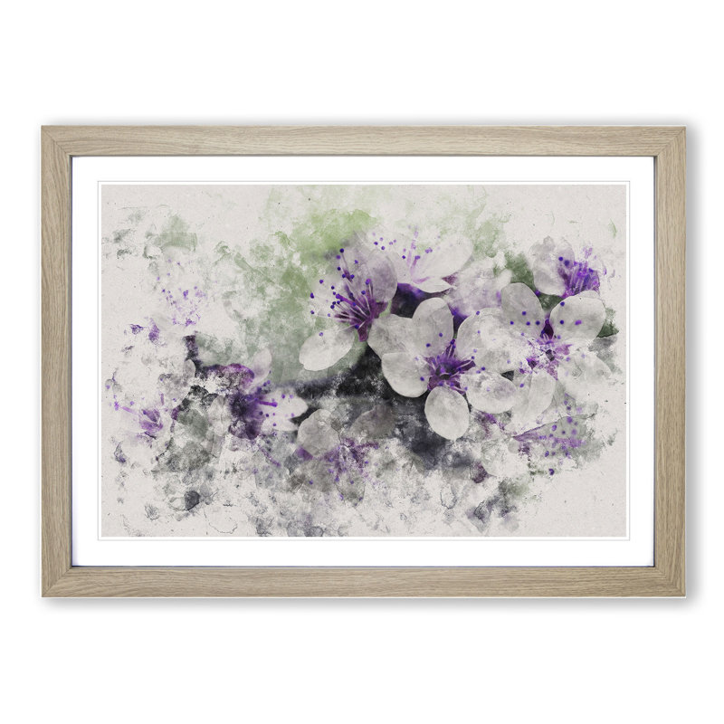 White and Purple Blossoms - Picture Frame Graphic Art, 36cm H x 48cm W x 2cm D, Oak Framed