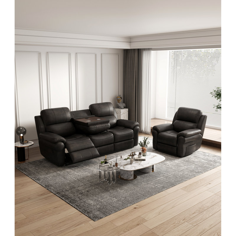 Canapé inclinable électrique avec table rabattable et ports de charge, Espresso
