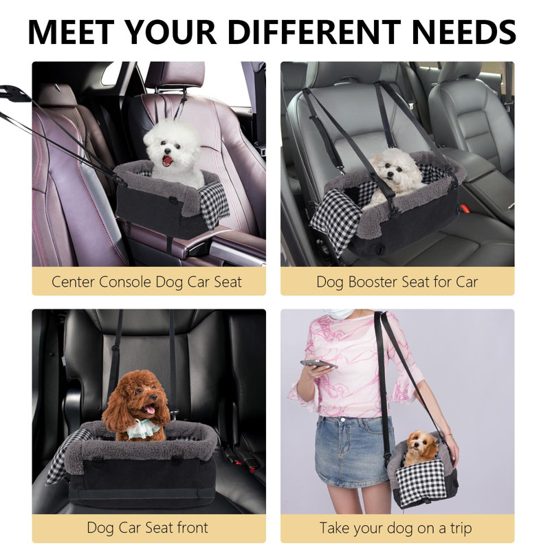 Dark Gray Small Dog Car Console Safety Seat with Removable Headrest