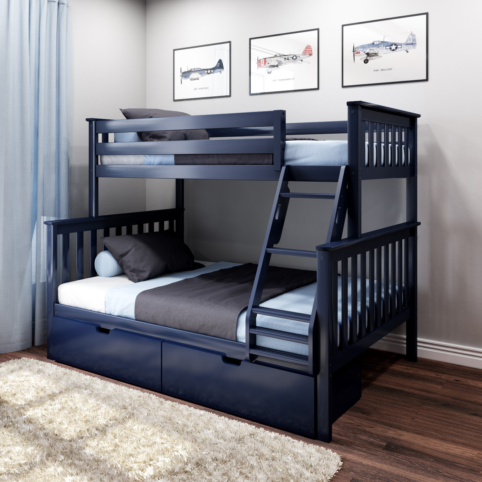 Bolles Bunk Bed with Drawers, Twin over Full, Blue