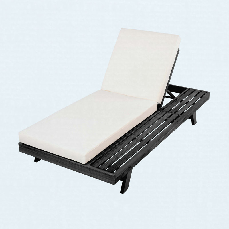 Ensemble de méridienne de détente avec surface latérale peu encombrante, fauteuil inclinable d'extérieur en bois d'acacia noir avec coussin épais de 4 pouces pour le jardin de la piscine