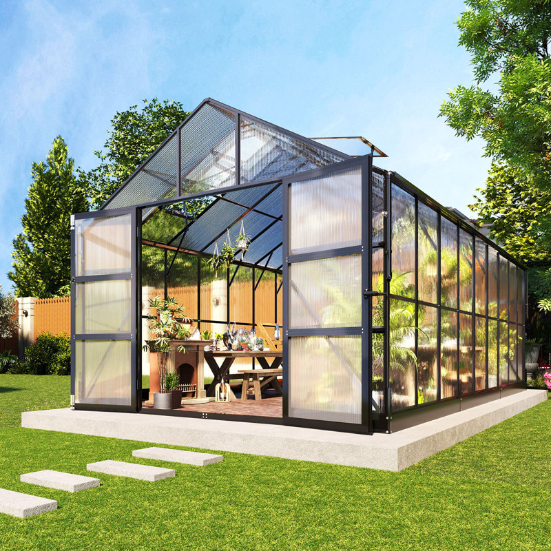  Grower’s Haven AMERLIFE Polycarbonate Greenhouse with 4 Roof Vents & Rain Gutter, 10*8.4*18FT