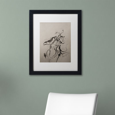 'The Cellist Sketch' Matted Framed Painting Print on Canvas