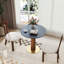 Table de salle à manger contemporaine en pierre frittée 33,5 "pour 2 personnes avec un pied piédestal rond en bois et une base dorée pour les petits espaces-575271321-575271320
