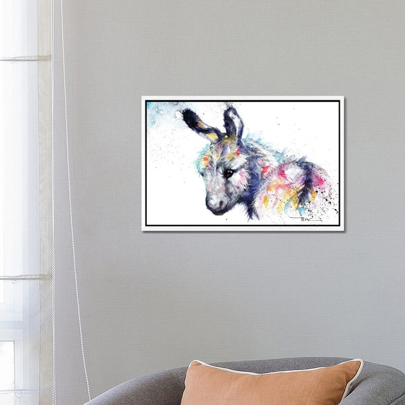 Donkey by BebesArts - Painting on Canvas, White Framed, 66.04 cm H x 45.72 cm W