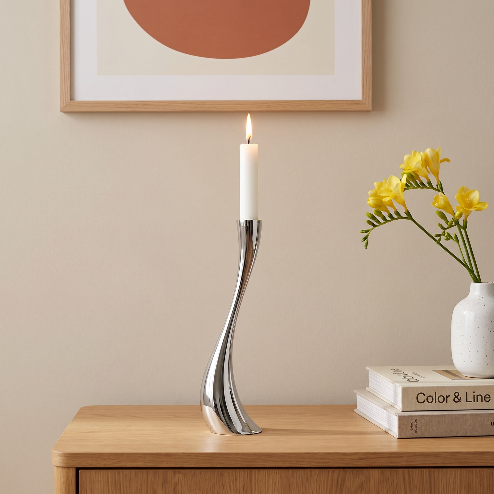 Cobra Stainless Steel Candlestick, 23.62" H x 3.86" W x 3.86" D, Silver