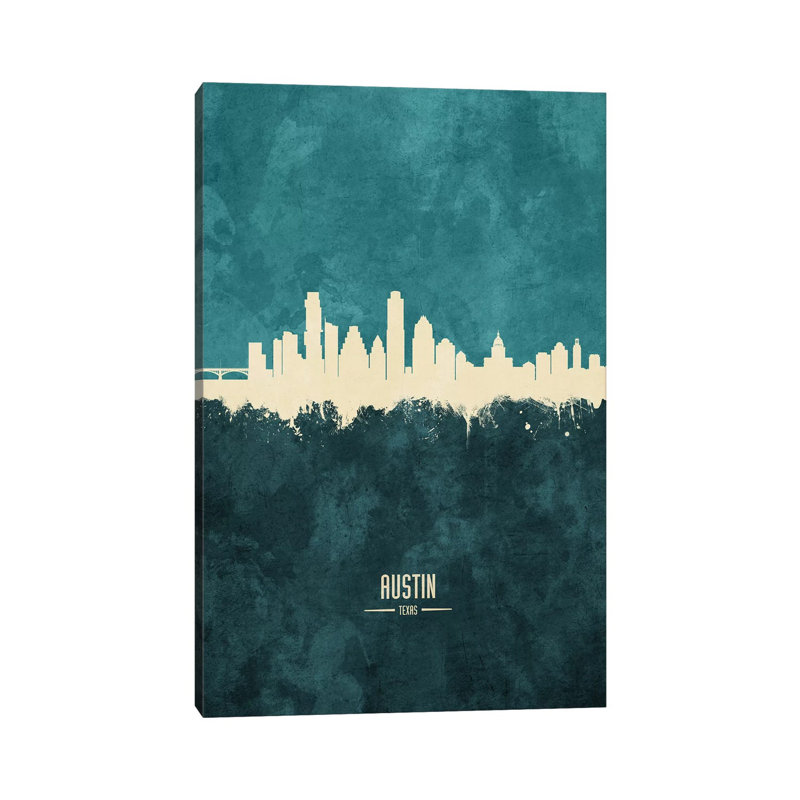 Austin Texas Skyline Teal by Michael Tompsett - Wrapped Canvas Gallery-Wrapped Canvas Giclée