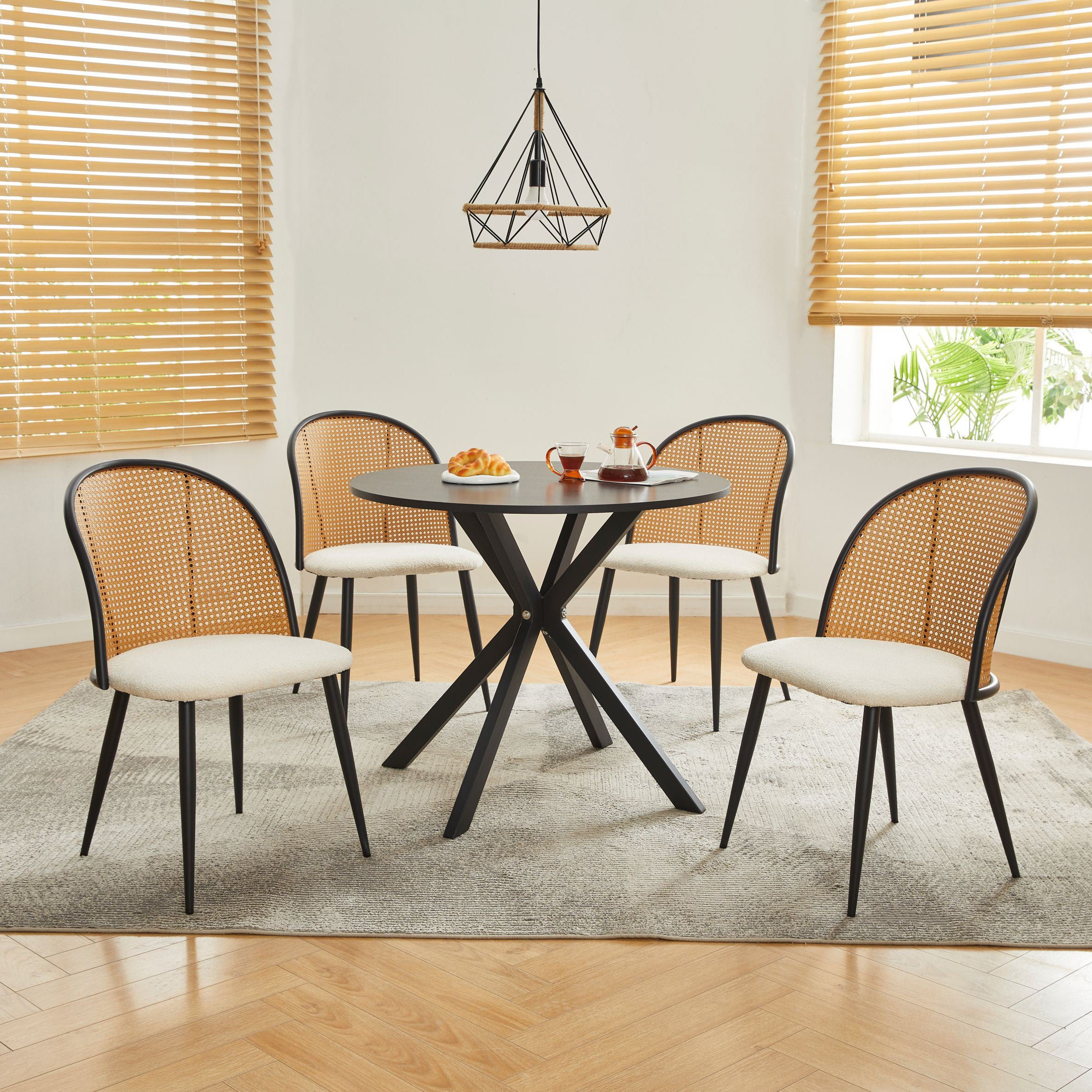 Bay Isle Home™ 5-Piece Mid-Century Modern Round Wooden Dining Table ...