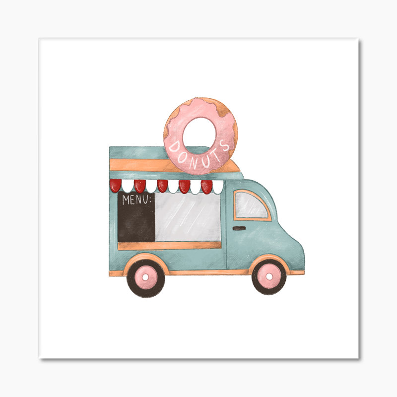 Art rétro sur toile, Donut Van Kiosk, H 16 po x l 16 po x P 1 po, Toile tendue