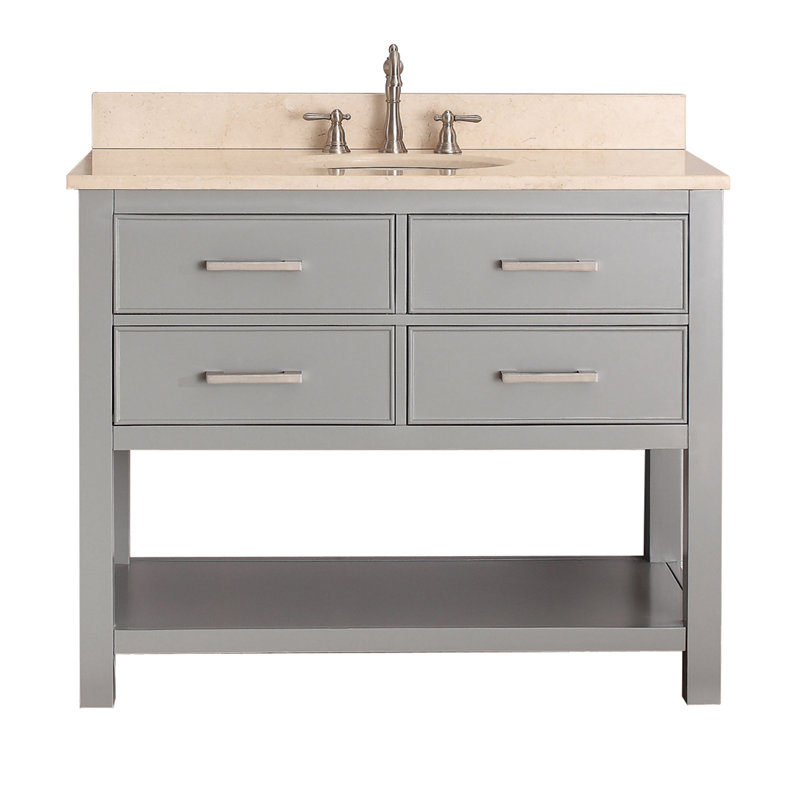 Brooks 43'' W Single Vanity, Chilled Gray, White Engineered Stone