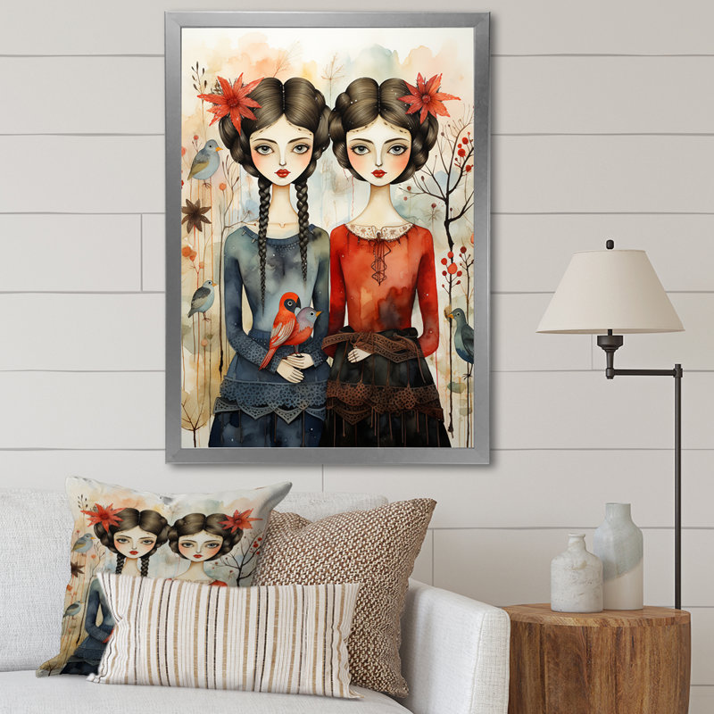 «Dervilla Coral Blue Mexico Art the Two», reproduction, Cadre photo argenté, H 20 po x l 12 po x P 1 po