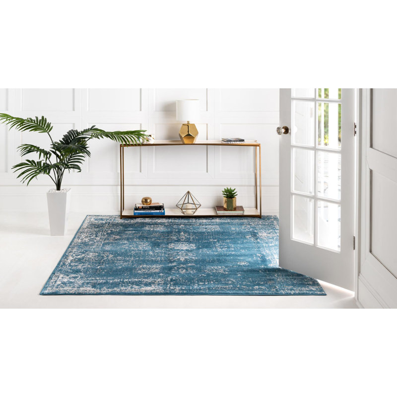 Tapis oriental bleu Brandt, Carré 7 pi 10 po