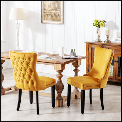 Upholstered Wing-Back Dining Chair Set with Nailhead Trim and Solid Wood Legs, Comfortable and Stylish Seating for Any Dining Room