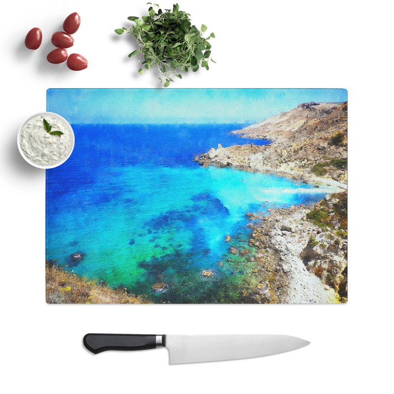 The Coast of Malta Painting Chopping Board, 28.5cm W x 39cm L