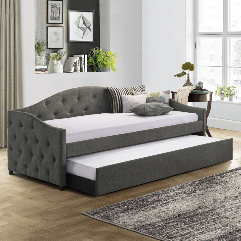 Madeira Camel Back Twin Daybed With Trundle, Gray