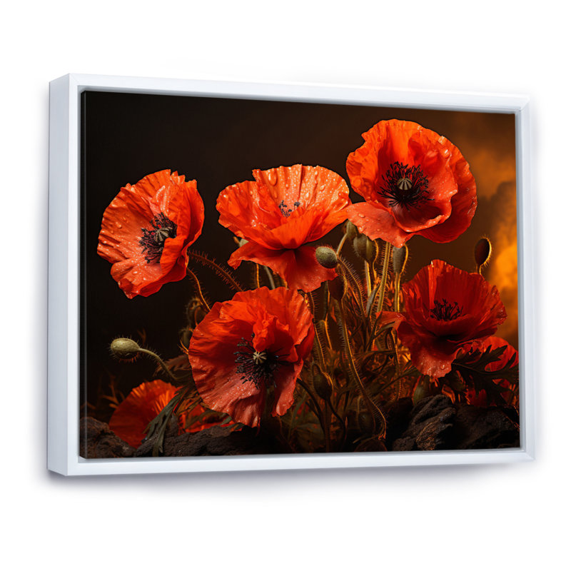 Art floral sur toile coquelicot, impression de champ de fleurs rouges - Champ de coquelicots rouges III, Cadre flottant blanc