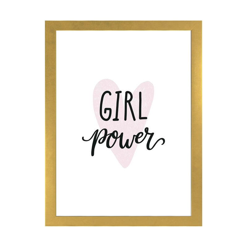 Girl Power - impression d'art textuel, H 32 po x l 24 po x P 1 po, Papier encadré doré, Blanc