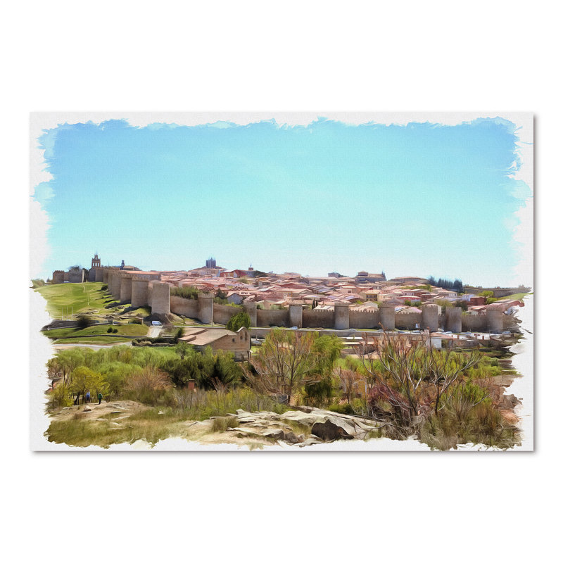 Vue sur les remparts de la ville médiévale - reproduction sur toile, Toile tendue, H 40 po x l 60 po x P 1,5 po