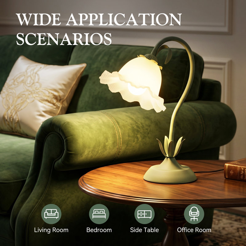 Flower Table Lamp For Bedroom, 3 Colors Flower Reading Light, Cute Lily Desk Lamp Bedside Lamps, Green
