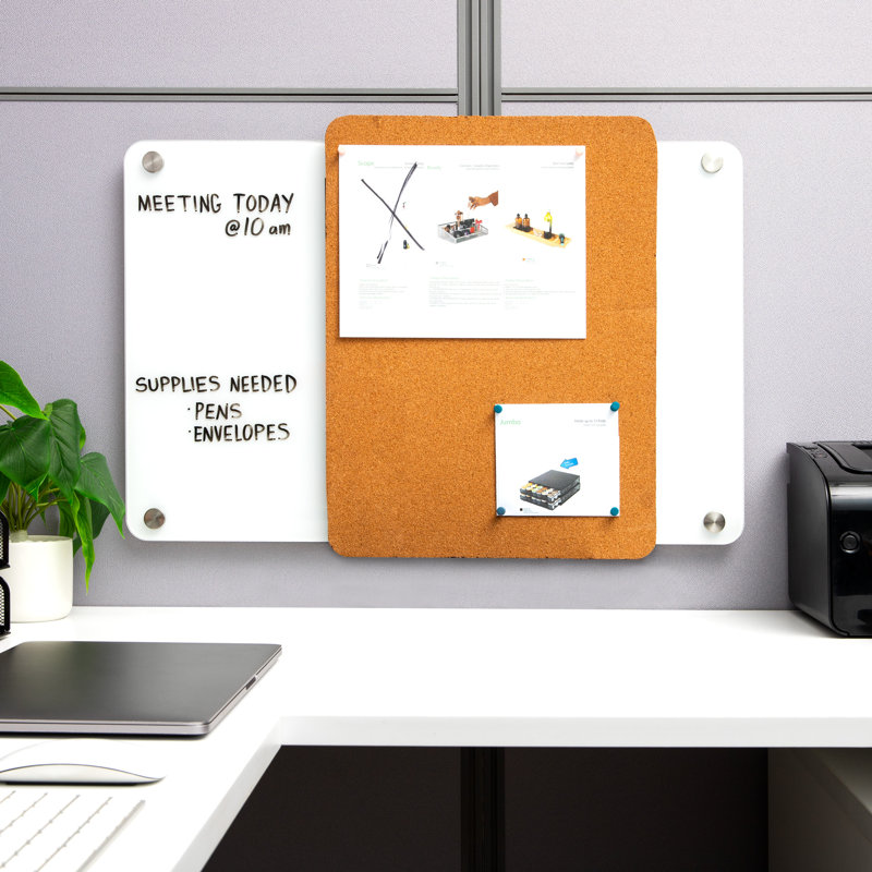 Tableau effaçable à sec en verre avec tableau de liège, tableau blanc mural et tableau d'affichage Mind Reader, 28 po x 19,5 po