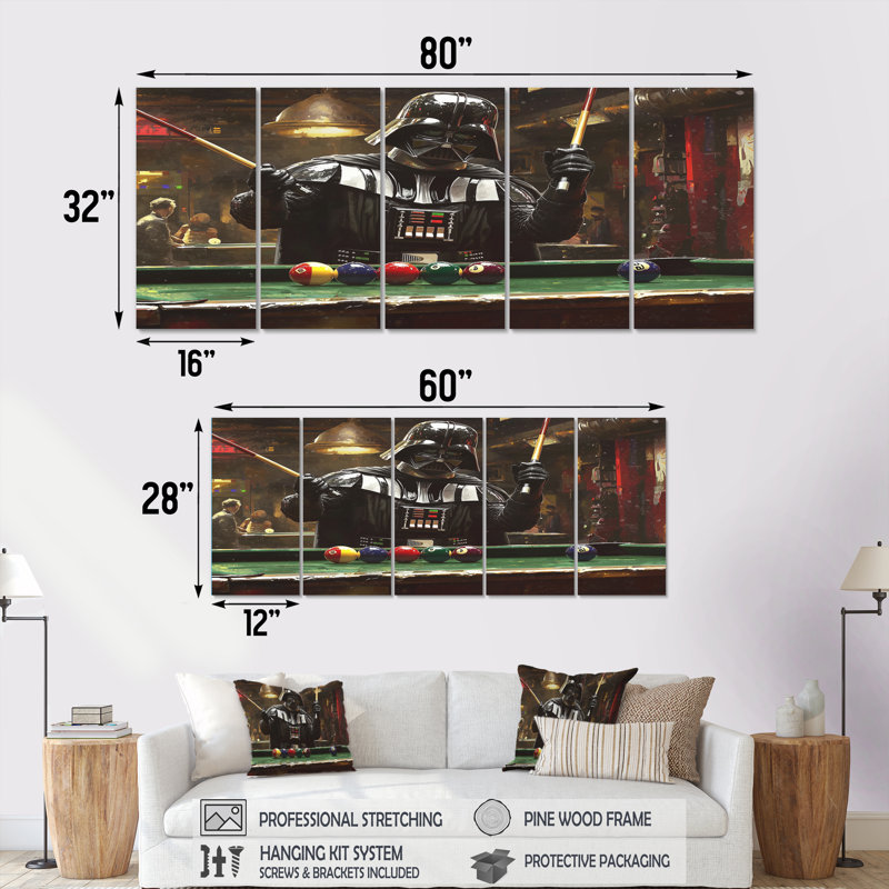 «Dark Vador jouer au billard IV», ensemble de reproductions d'art mural, H 28 po x l 60 po
